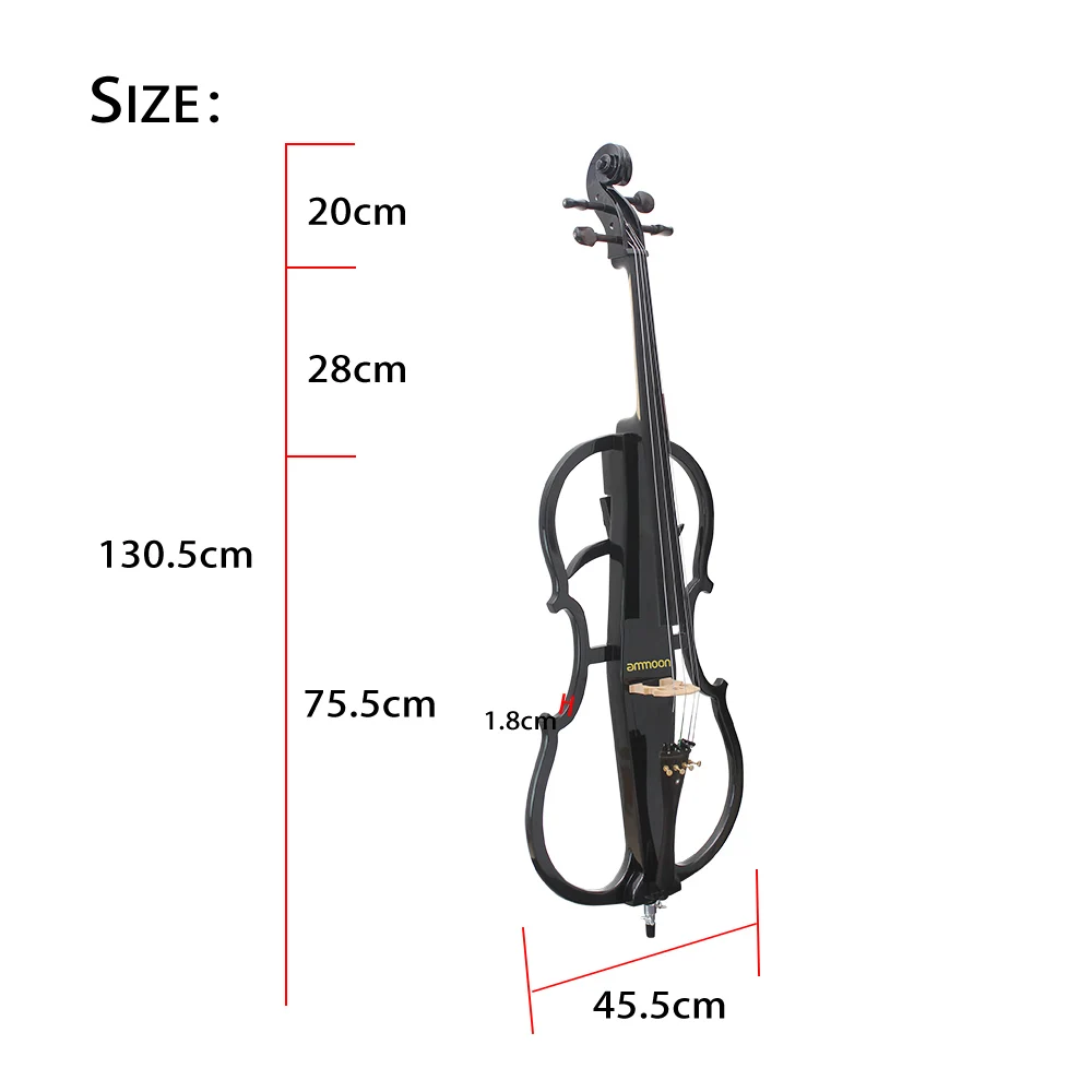 Ammoon 4/4 Violoncello цельная деревянная электрическая Виолончель эбеновая фурнитура в стиле 1 с высококачественным Тюнером для наушников Gig Bag