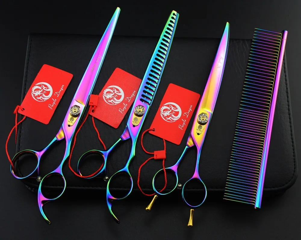

Purple Dragon High Quality Professional Pet Grooming Scissors Sets 8 Inch,Cutting & Thinning & Curved Scissors For Dog Grooming