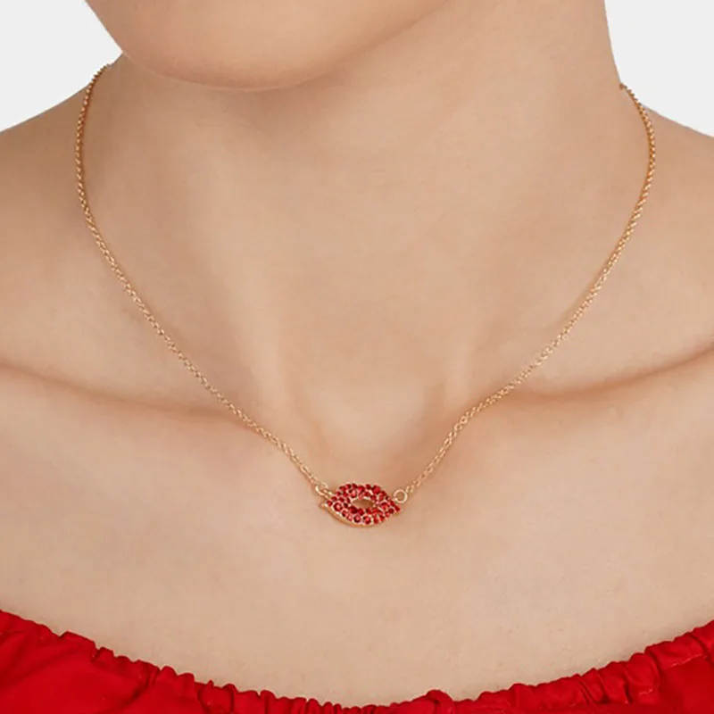 

Best lady Cute Red Lip Collar Choker Necklace Pendants for Women Girls Brand Design Wedding Party Statement Necklaces Jewelry