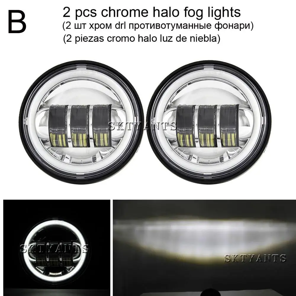 2 шт., 4,5 дюймов, светодиодный светильник для мотоцикла, вспомогательная лампа, кронштейн, аксессуары, противотуманный светильник, корпус 4 1/2, черный хром - Цвет: B halo chrome lamps