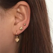 Шикарный С Покрытием золотого цвета маленький шар Узел Сердце 3 пара серег набор для женщин