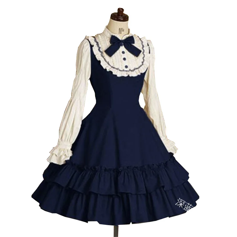 

Sweet Lolita Dress Women's Cotton Long Sleeve Vintage Dress with Ruffles