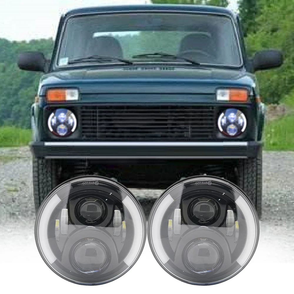 

2pcs 7 Inch 40W 50W 75W Car Led Headlight For Lada 4x4 Off road Led H4 Hi/Lo Beam Led Auto Headlight for Jeep Wrangler JK CJ