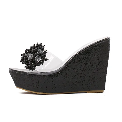 

Rhinestone Wedges Sandals Women 2019 Summer Sexy Trifle Slides Casual Beading Open Toe Female Sandals Platform Shoes