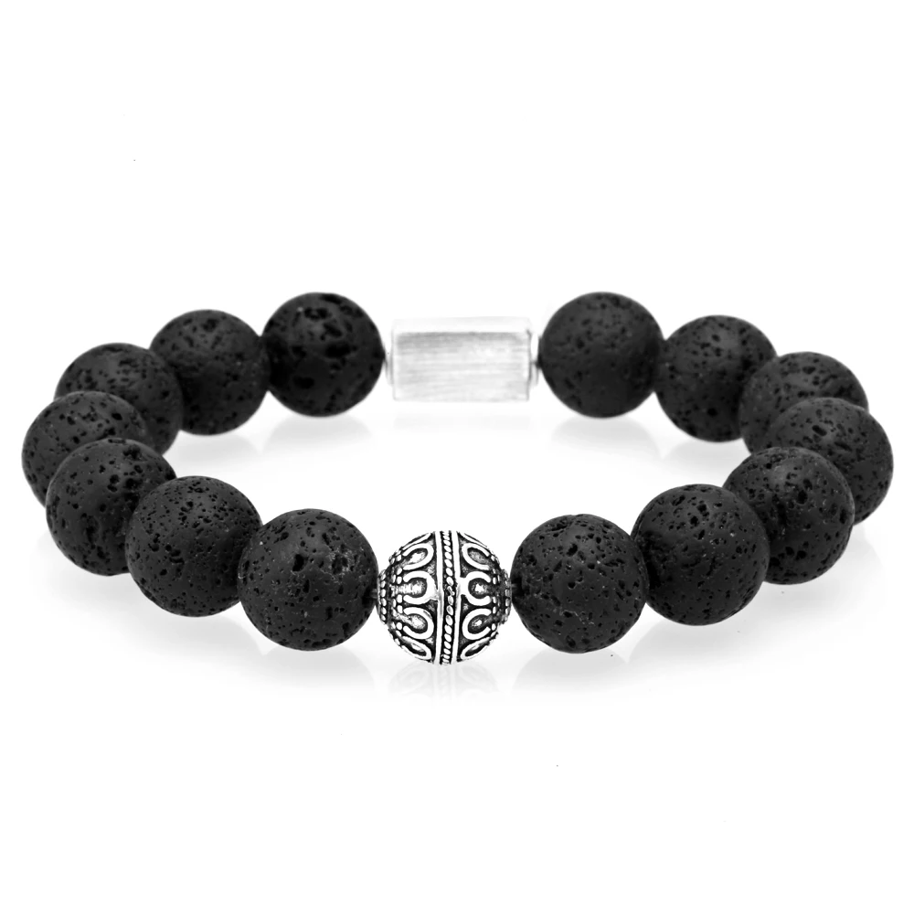 Mcllroy Beaded Bracelets Bracelet men Thai silver 12MM Tiger eye Lava beads Couple charms bracelet Pulseira masculina 2019