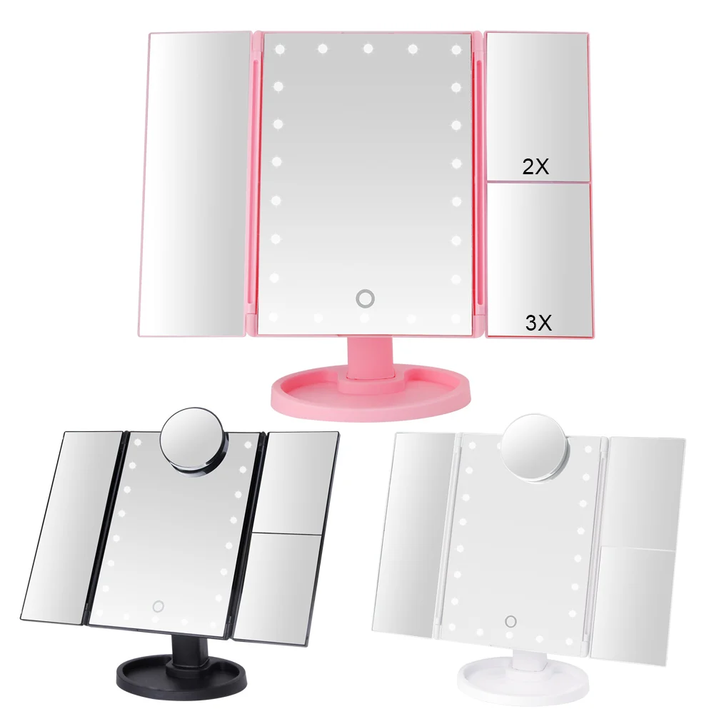 

22 LED Light Touch Screen Makeup Mirror 1X/2X/3X/10X Magnifying Glass 3 Folding Flexible Cosmetics Mirrors Vanity Compact Mirror