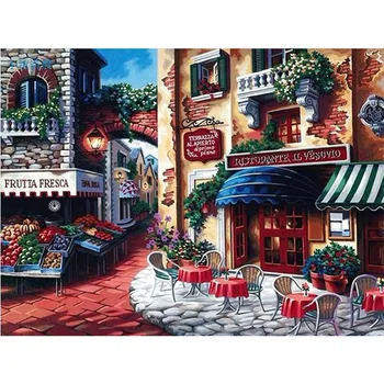

ArtSailing pictures by numbers on canvas Retro Cafe Street view Kit coloring paintings by numbers with acrylic paints NP-292
