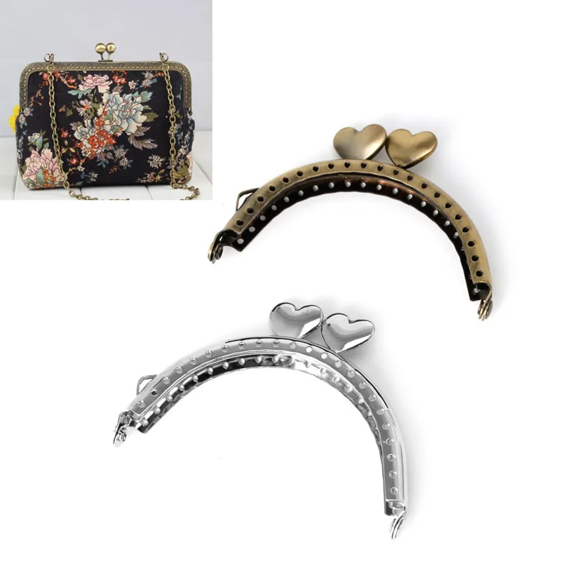 

New Metal Frame Kiss Clasp Arch For Purse Bag Bronze Tone Heart Pattern DIY Accessories