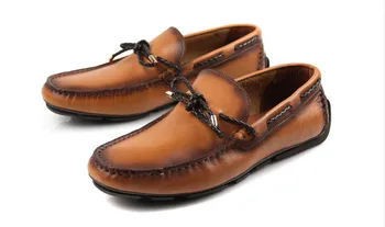 

Spring New Fashion Round Toes Genuine Leather Dress Shoes Male Youth Slip On Casual Shoes Men Flat Moccasin Gommino