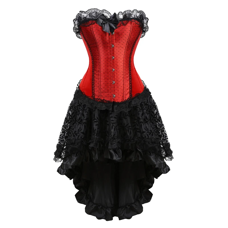 

New Steampunk Corset Skirt Corsages Red Sexy Corset Bodice Halloween Sexy Underbust Waist Trainer Bustier Corset 8207056