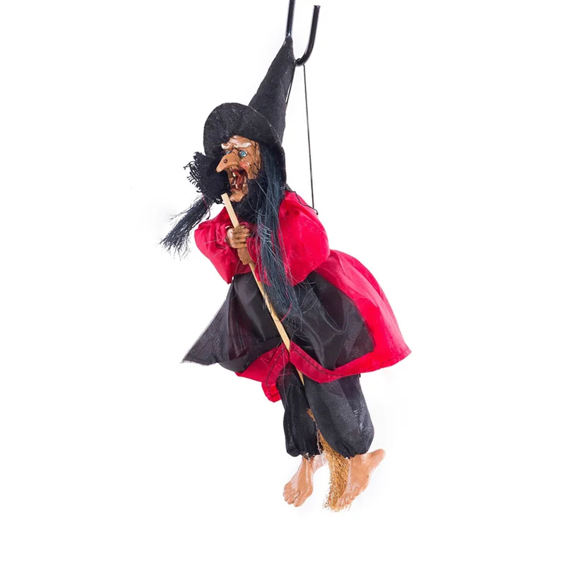 

1PCS Witch Hanging Decoration Halloween Props Large Voice Control Ride Broom Witch Hanging Decoration With Sound And Red Light