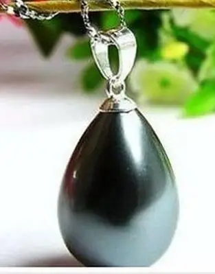 

Wholesale Lovely Women's Wedding Jewelry Lovely! South 12x16mm Black Sea Shell Pearl Pendant Necklace