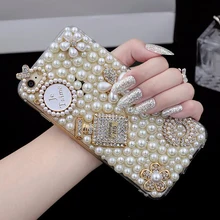 Bling алмаз, горный хрусталь жемчужина coque case для xiaomi mi max mi 5 mi 4 mi 3 2 redmi 4 3 примечание 4 3 2 зеркало case цветок капа Fundas