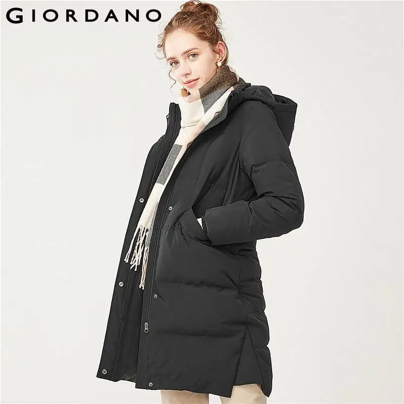 Giordano женский пуховик с длинным подолом из натурального утиного пуха со съёмным