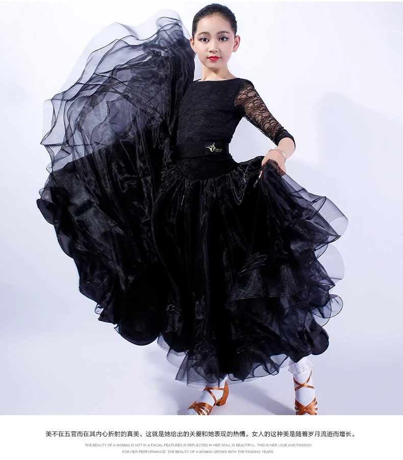 Для девочек Длинные рукава Бальные Танцы костюм Детская современные танцевальные платья Детские национальных Стандартный Танцы костюмы B-6917 - Цвет: Черный