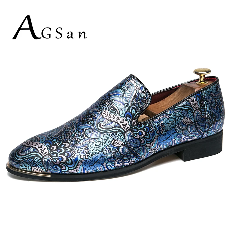 

AGSan Fashion Men Dress Shoes Blue Black Silver Party Shoes Slip On Mens Oxfords PU Leather Dress Loafers Pointed Toe Shoes