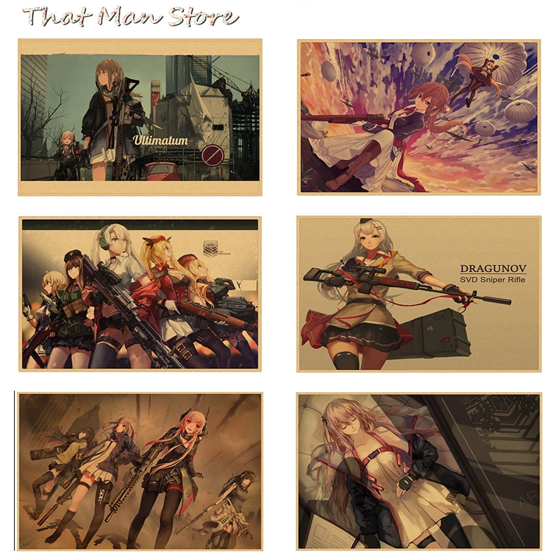 

Girls Frontline Japanese cartoon Vintage Kraft Paper Classic Nostalgia Anime Poster Home Decor Wall Sticker 42*30CM