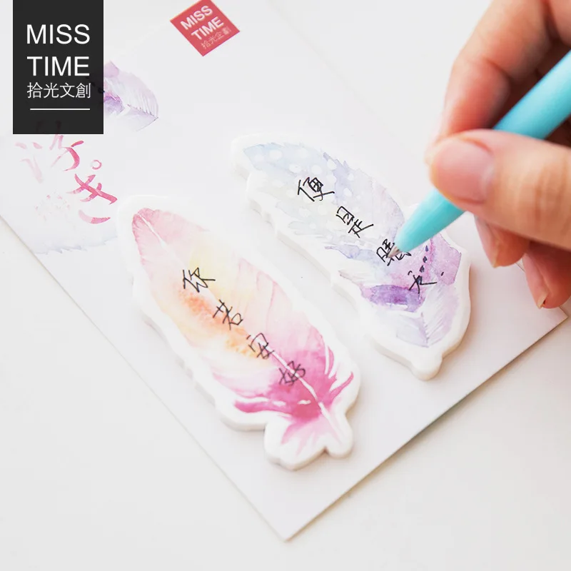 

Creative Feather Sticky Notes Memo Pad Notepad Kawaii Post It Note Bookmark Gift Office School Supply Papeleria Students