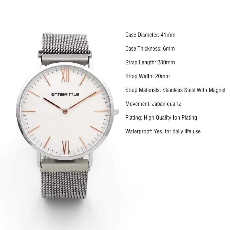 

2018 New Brand Luxury thin 6mm Thickness Dial Quartz Watch men Black Magnet mesh stainless steel watches rose gold Montre homme