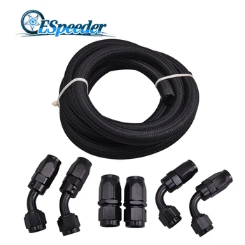 

ESPEEDER AN6 -6AN Stainless Steel Oil Fuel Hose Line 3M Oil Cooler Kits With Straight 45Degree Elbow Hose Ends Adapters