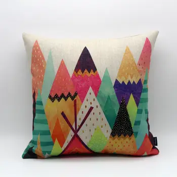 

LINKWELL 18x18" Modern Colorful Cartoon Pencil Like Mountain Burlap Cushion Cover Pillowcase Geometry Geometric Design