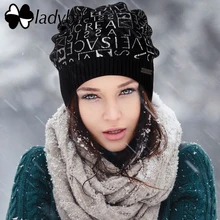 Ladybro, женская шапка, осенняя, зимняя, шерстяная, бини, с буквенным принтом, повседневная, теплая, шапка для женщин, Skullies Beanies, с принтом, капот, женские, вязаные шапки