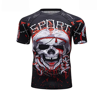 Рашгард mma с коротким рукавом Мужские Футболка для занятий боксом Муай Тай Bjj Jiu-Jistsu Толстовка 3D Печатный череп kickboxing Sprot фитнес футболки - Цвет: Style A