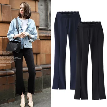 

Hot sale autumn winter new arrival Korean fashion casual female ankle-length pants solid color flare pants plus size 5XL