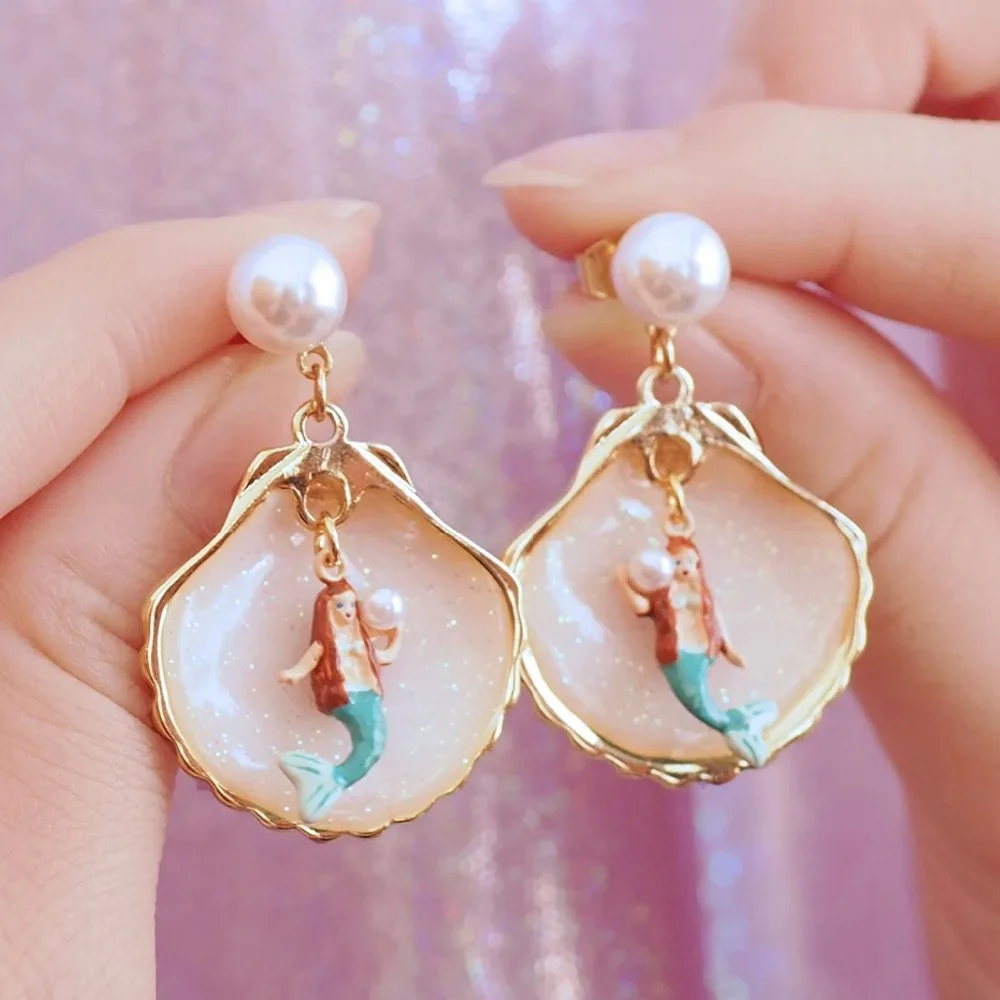 

Amybaby Designer Luxury Enamel Glaze Ocean Collection Mermaid Pearls Drop Earring Necklace Jewelry For Party