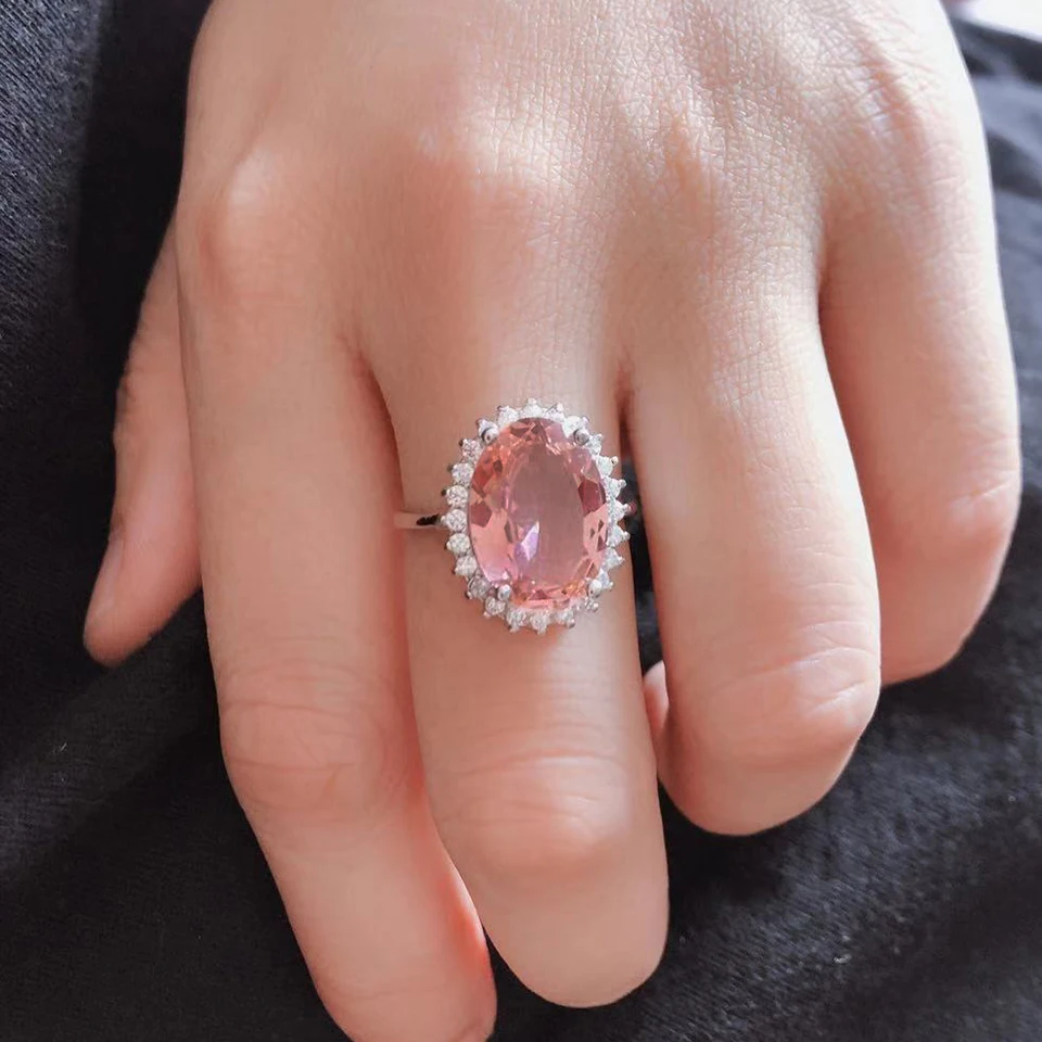 Bolai Diana стильное нано морганитное кольцо из стерлингового серебра 925 пробы с розовым драгоценным камнем овальное 10*14 мм Хорошее ювелирное изделие для женщин Свадебное обручальное