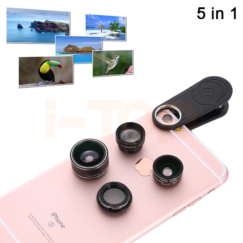 2017 5in1 Mobile Phone Lenses Kit 2X Telephoto Lens 198 Telescope