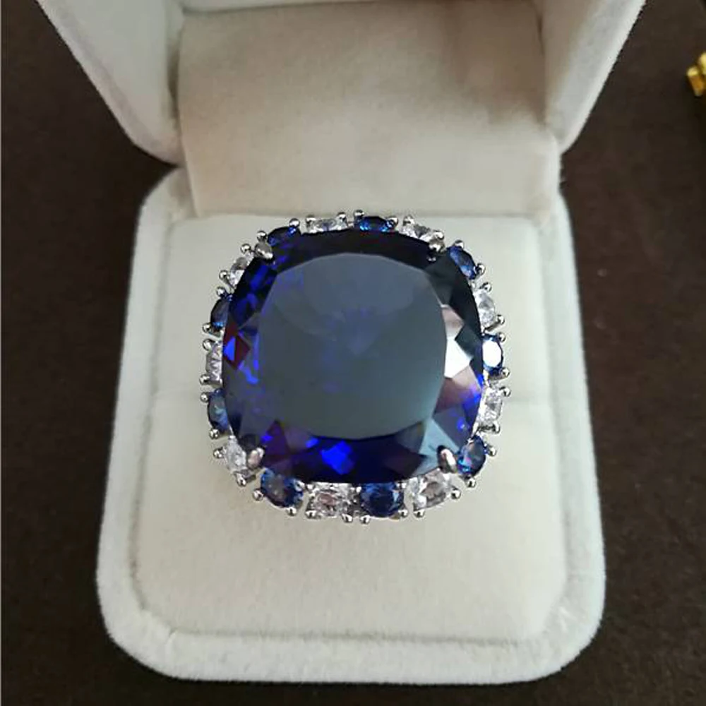 Qi Xuan_Fashion Jewelry_Blue Stone простые элегантные женские кольца_ S925 Твердые серебряные модные кольца_ производитель прямые продажи