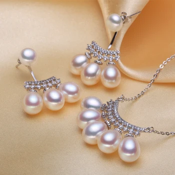 

100% Freshwater Pearl Sets Natural Waterdrop Pearl Earrings&Pearl Pendant Necklace For Wedding Bride Pearl Jewelry Sets Gifts