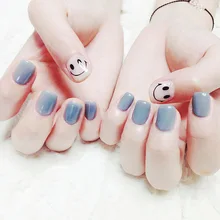 Simple 24 pcs/set haze blue smile short size finished false nail,Square head full Nails tips,girl finger art tool ALI-28