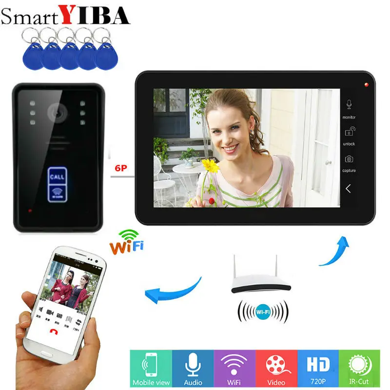 SmartYIBA 9\ Wired /Wireless Wifi Video Doorbell Intercom System with Fingerprint RFID Password IR-CUT HD Camera