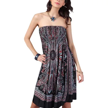 

Summer Sexy Print Shirt Dresses Femme Vintage Sleeveless Plus Size Boho Dresses Girl