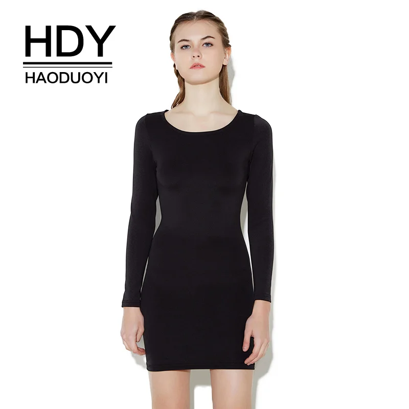 HDY Haoduoyi осень Для женщин Bodycon платье черного цвета с длинным рукавом платья