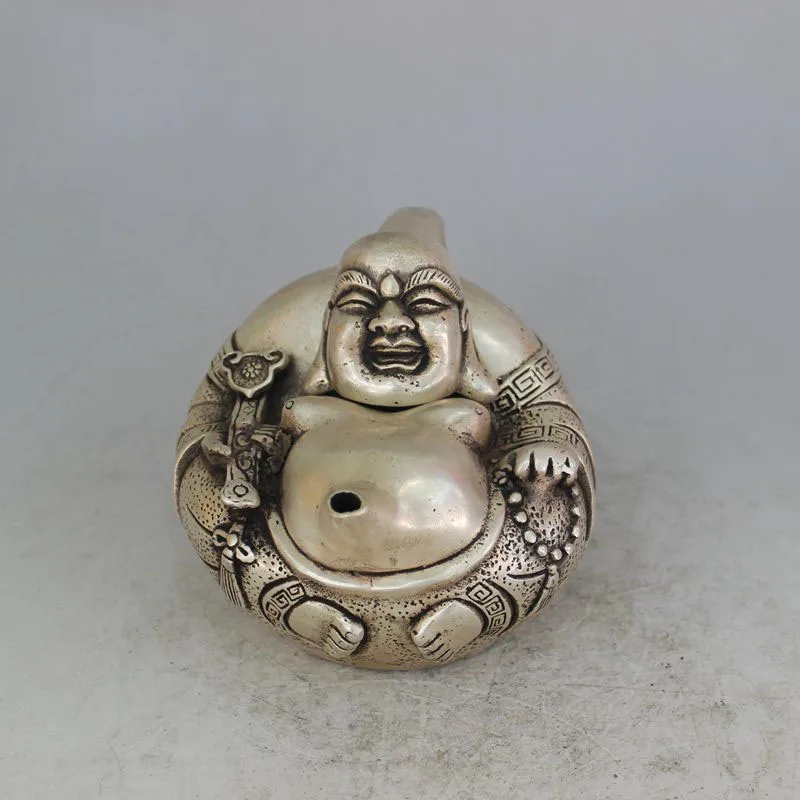 

Crafts statue Open feng shui pure copper antique white copper Maitreya pot kettle pot ornaments Lucky