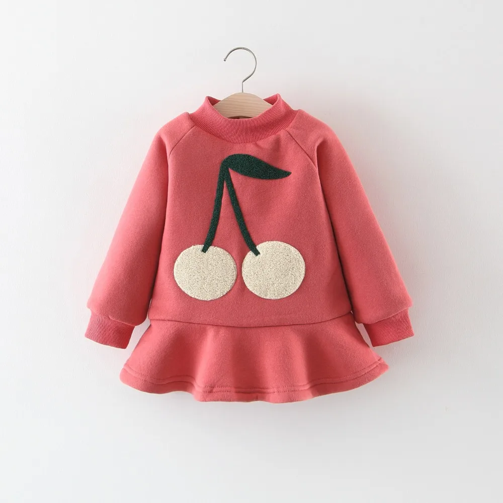 

BibiCola winter girls dresses 2018 children long sleeve thicken plus velvet dress for girls children cartoon warm princess dress