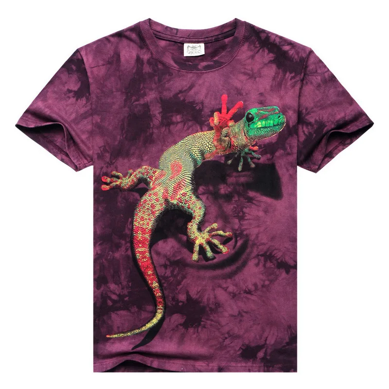 

2018 Men 3D T Shirt Animal Short Sleeves Cotton O-Neck Tiedye Personalized Lizard T-Shirt Water Printed T-Shirts Clothes