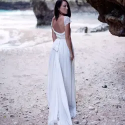Vestido de noiva 2019 Новый дешевый короткий рукав пляжный шифон Белый Boho свадебный наряд сексуальное кружевное с открытой спиной богемное