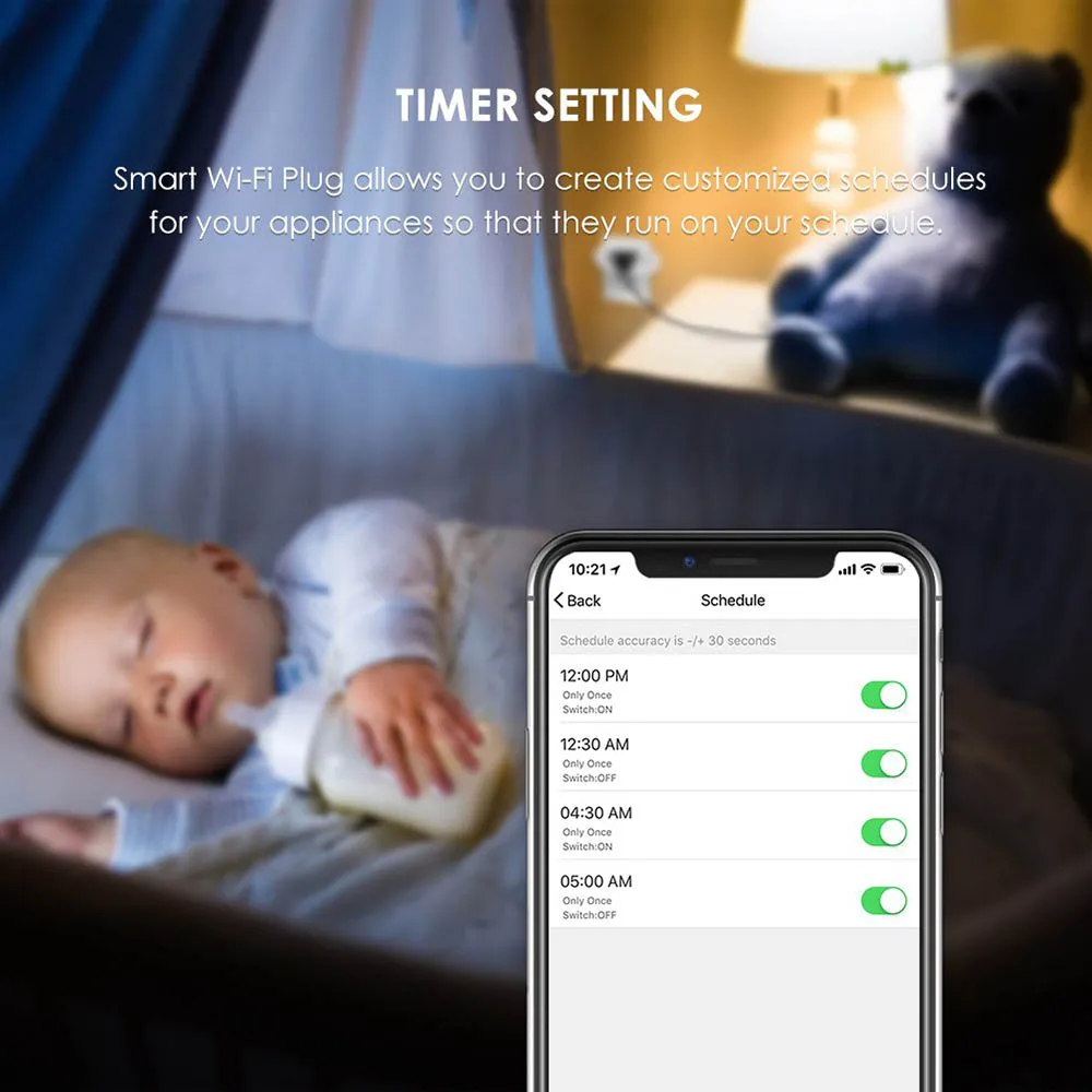 Умная розетка Tenvellon с Wi Fi американская поддержкой Alexa Google Home и таймером для