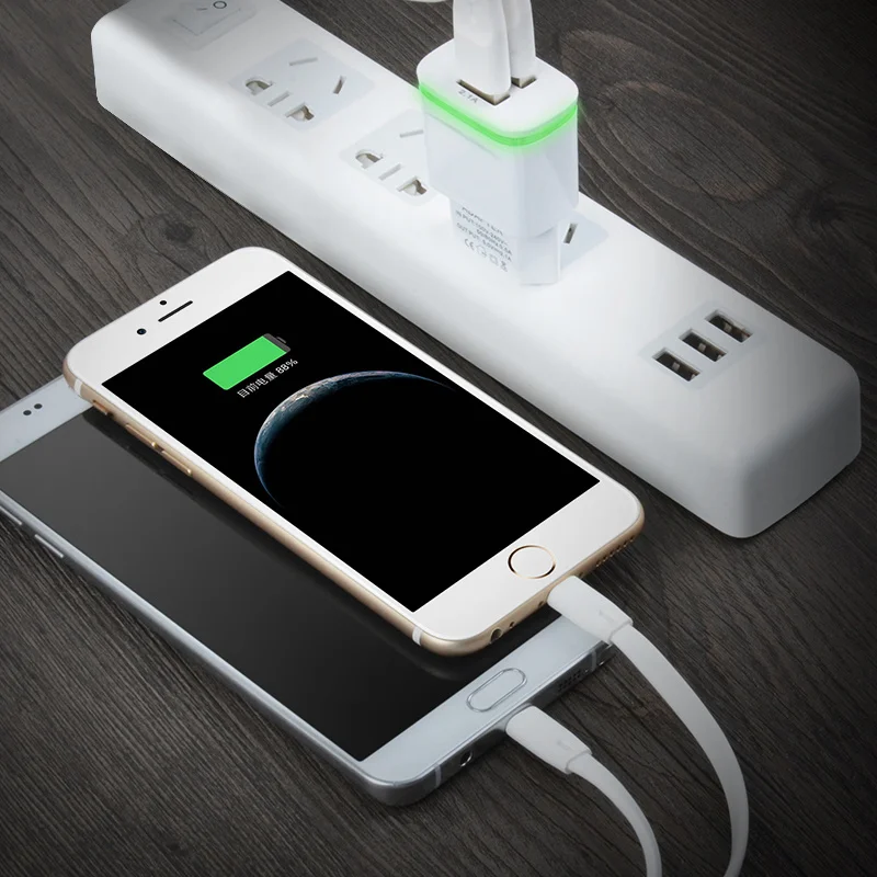 зарядное устройство ЕС Plug 2 порты светодио дный светодиодный свет USB В 5 в 2A стены