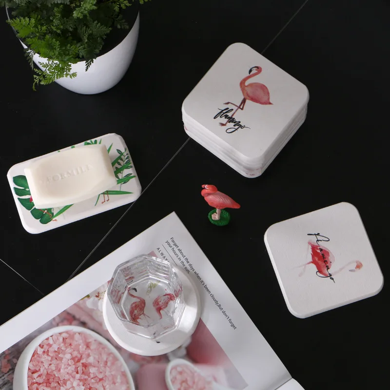 

FREELOVE Diatomace Wash Coaster Basin Quick Dry Soap Dish Cup Mat, Flamingo Soap Saver Self Draining Holder for Shower or Sinks