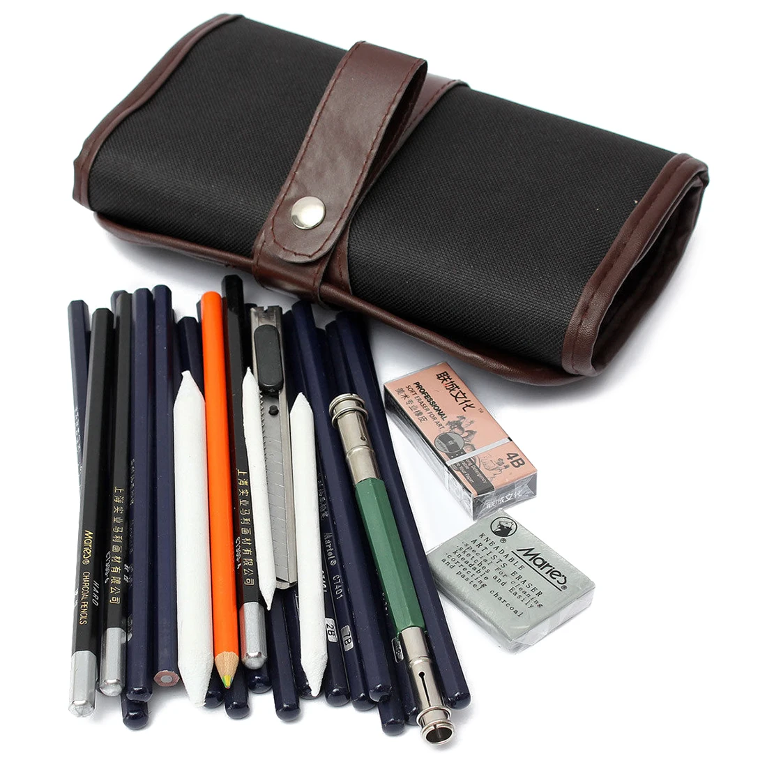 Online 18 stücke Skizze Bleistifte + Holzkohle Bleistift Radiergummi Kit Kunst Handwerk für Zeichnung Skizzieren