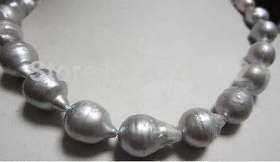 

very good natural huge 18inch 13-14mm South Sea gray Baroque Pearl Necklace 14kSilver hook Wholesale Jewelry necklaces (A0513)