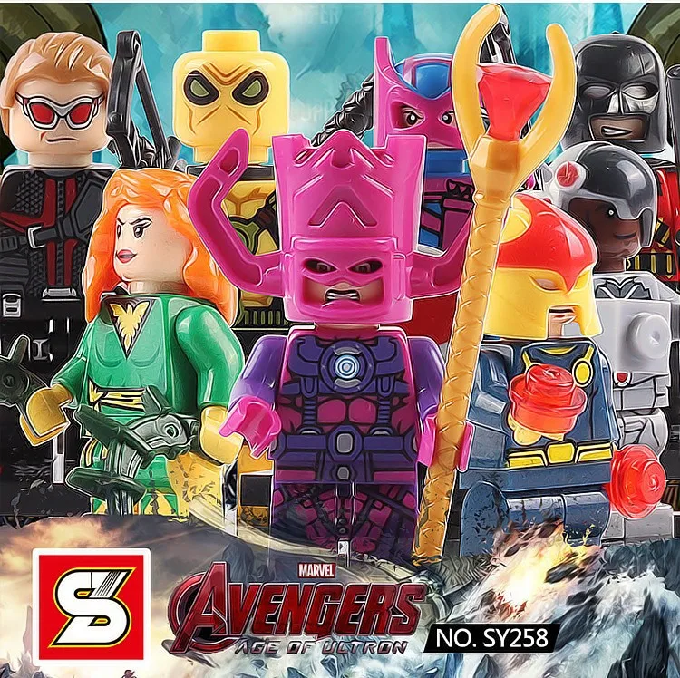 

8pcs Super Heroes Cycborg Hawkeye Deadpool Poison Ivy Justice League Batman minifig DIY Building Blocks Brick Kids Toys Gifts