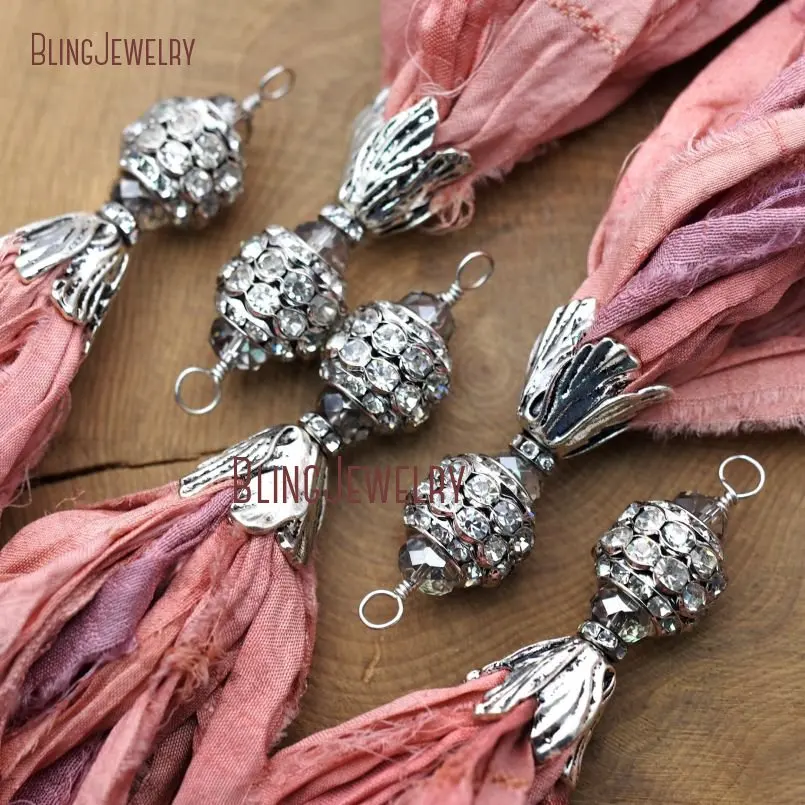 20171213-PM9042- Earth Pink Sari Silk Tassel Pendant Antique Silver_3