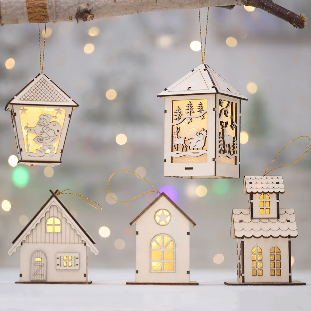 

1Pcs Christmas Wooden Ornaments LED Luminous Table Cabins Christmas Tree Decoration Gift Doll For Home New Year Party Decoration