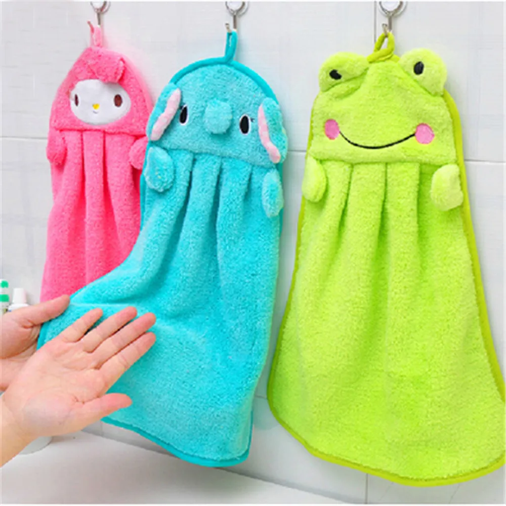 

2019 hot new products Baby Kids Nursery Hand Towel Cartoon Animal Kitchen Bath Hanging Wipe Soft Towelhousehold items Low price